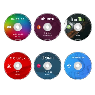 Top 6 Linux OS on 6DVDs, Ubuntu, ANDROID, Mint, ZORIN OS, Debian MX Linux 64 bit - Image 1 of 2