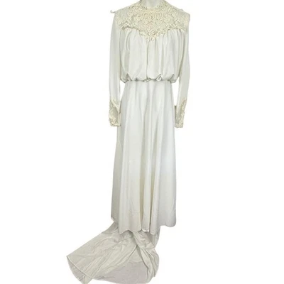 Vestido de Noiva Vintage JC Penney Fashions Trem Manga Longa Blusa União Etiqueta M - Imagem 1 de 4
