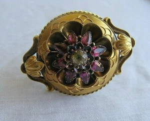 18K YELLOW GOLD VICTORIAN GARNET BROOCH CIRCA 1850'S - Picture 1 of 8