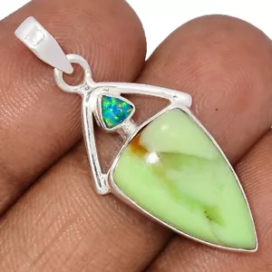 Natural Citrone Chrysoprase, Tanzania & Fire Opal 925 Silver Pendant CP67216 - Picture 1 of 1