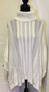 White House Black Market Turtleneck Poncho Sweater S-M Ivory Cream Shawl Sweater - Picture 1 of 14