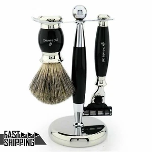 Vintage BARBER SALON Cartridge Shaving Razor Gift Set Super Badger Brush & Stand - Picture 1 of 6