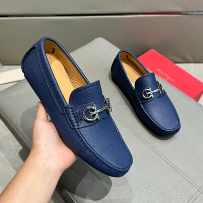 Ferragamo Mocasines Cuero Transpirable Metal Hebilla Zapatos de Conducción 8-11 Foto 1 de 4