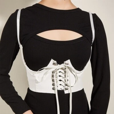 Women Faux Leather Wide Corset Belt Retro Under Bust Waist Cincher Gothic Punk - Image 1 of 4