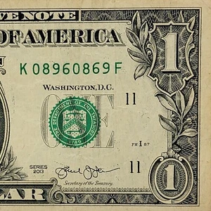Four Pair Flipper Fancy Serial Number One Dollar Bill K08960869F FW 2013 - Picture 1 of 8