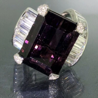 Purple 29.32ct Large Siberite Tourmaline & Shiny White Diamond Ring 925 Silver - Image 1 of 4