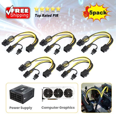 5pcs PCIE 6 pin Female to Dual PCI-E 6+2 pin 8P Male GPU Power Cable Splitter - Image 1 of 4