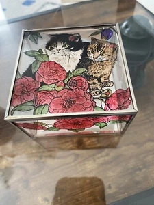 Hand Painted Mirror Box Anemones Decorative Stained Glass in Box - Picture 1 of 4