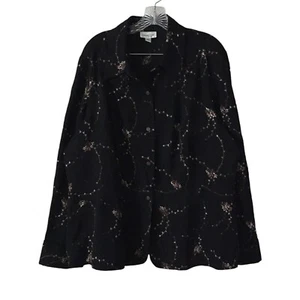 Coldwater Creek Women's Blouse Plus 1X Floral Embroidered Textured Long Sleeve - Picture 1 of 10