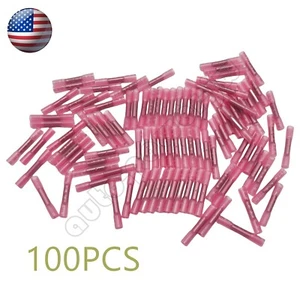 100Pcs 22-16AWG Red Heat Shrink Wire Butt Connectors Waterproof Splice Terminals - Picture 1 of 7