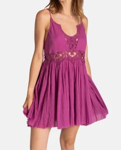 Free People Ilektra Lace Accent Cotton Slip Dress In Dahlia Mauve Sz S NWT - Picture 1 of 11