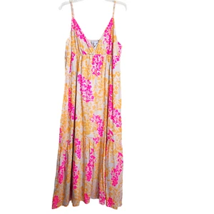 Old Navy Y2K Maxi Dress XXL Tiered Boho V-Neck Metallic Sleeveless Beach Lined - Picture 1 of 12