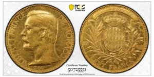 1901 A MONACO 100 FRANCS GOLD COIN GAD-MC124 PCGS AU50 - Picture 1 of 2