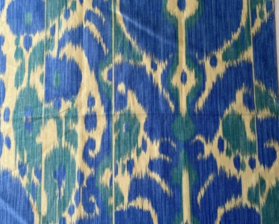 Brunschwig Fils Bayadere Ikat Blue Wave Designer Fabric Remnant 24x24" - Image 1 of 3