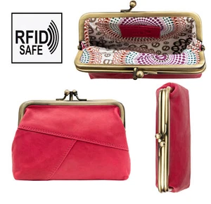 Crumble Womens Rhubarb Red Soft leather Double Clip Top Purse RFID Blocking NEW - Picture 1 of 6