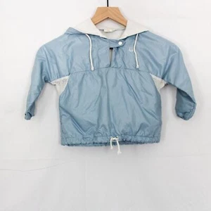 VTG Christian Dior Jeunes Hooded Drawstring Pullover Rain Jacket - 4, Blue - Picture 1 of 8