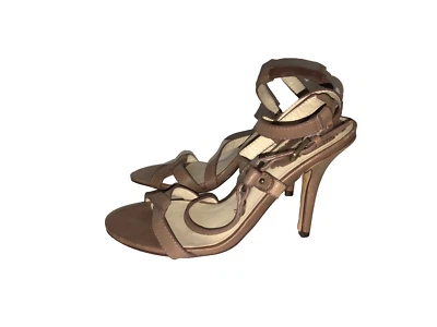 MAX STUDIO Cuero Fino Marrón Tirantes Puntera Abierta Tacones Talla 6.5 Tobillo Foto 1 de 4