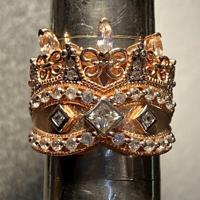 Anillo Corona Firma con Circón Blanco Natural en Vermeil Rosa Talla 9 Foto 1 de 4