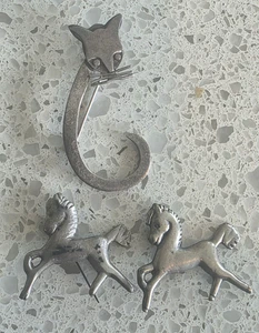 Sterling Silber Katze Brosche Mexiko Taxco Pferd Anstecknadel Konvolut - Bild 1 von 5