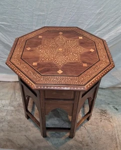 Large Indian Inlaid Hoshiarpur Handmade Rosewood Side Table 24’’ - Picture 1 of 3