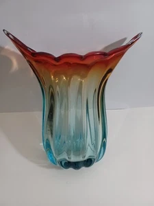 Morano style vintage heavyweight Unsigned Ombre Style Vase Pre-owned 9 Inch  - Picture 1 of 12