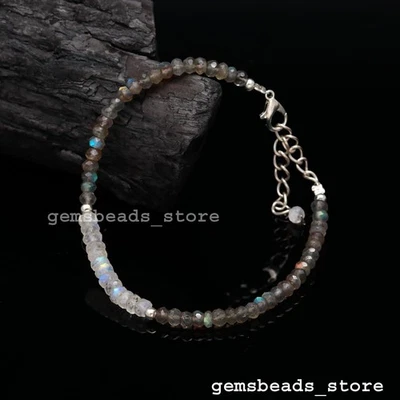 Bracciale gioielli argento sterling 925 pietra di luna arcobaleno +... - Immagine 1 di 4