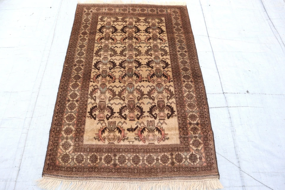 3'2x4'7 ft Brown Beige Terracotta Handmade Caucasian Rug- Entryway Rug, Kids Rug - Image 1 of 4