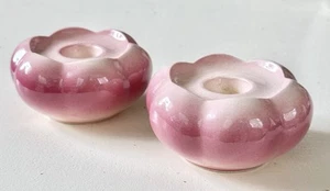 Vintage MCM Pink Ombré Lotus Flower Ceramic Candlestick Holders-Set Of 2 - Picture 1 of 5