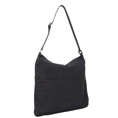 Borsa a tracolla FENDI FF logo Zucca borsetta tela pelle nera autentica