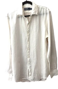Polo Ralph Lauren Men’s Dress Shirt Sz Lg 100% Bamboo Ivory Business Beachy - Picture 1 of 5