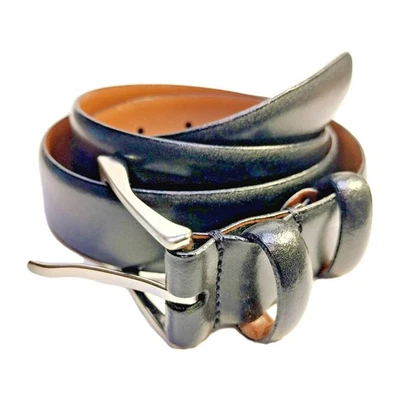 Cinturón para hombre hecho a mano cuero italiano genuino negro y marrón 32/80 hecho en Italia  Foto 1 de 4