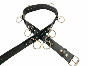 Large O Ring Bondage Punk Leather Belt / Goth Metal Belt / Hand made belt - Picture 1 of 11