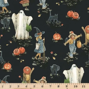Trick or Treat Main Black C16050 Teresa Kogut 100% Cotton Fabric By half yard - Picture 1 of 3