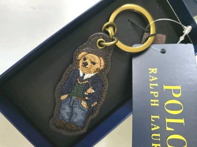✨️Polo Ralph Lauren✨️ Llavero de cuero marrón negro llavero bordado oso Foto 1 de 4