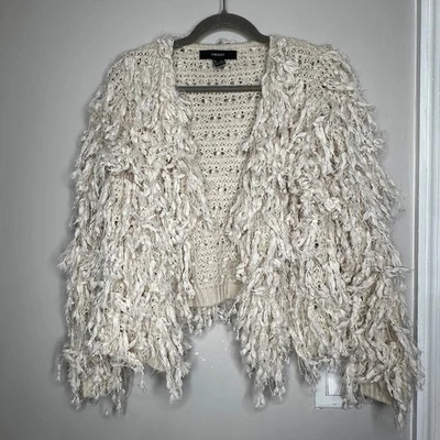 Cárdigan Forever 21 Crema Peludo Tejido Suéter Flecos Chaqueta Cocoon Para Mujer S Foto 1 de 4