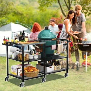 TC-HOMENY Outdoor Grill Table For Big Green Egg with Storge Steel BBQ Grill Cart - Picture 1 of 11