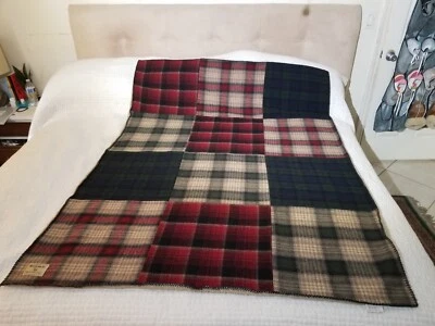 Vintage Woolrich Eddie B Blanket 52" X 70" Wool Tartan Plaid Patchwork Red Green - Image 1 of 4