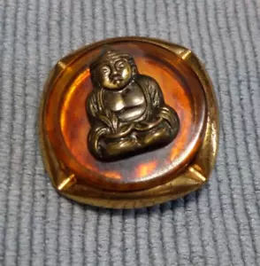 Vintage Metal & Bakelite Picture Button BUDDHA - Picture 1 of 4