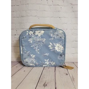 Pottery Barn Teen Blue Flower Lunchbox Canvas Faux Leather Handle Zipper - Picture 1 of 4