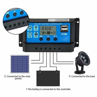 10A/20/30A PWM Solarladeregler 12V 24V Auto Dual USB Solarpanel Ladegerät - Bild 1 von 4