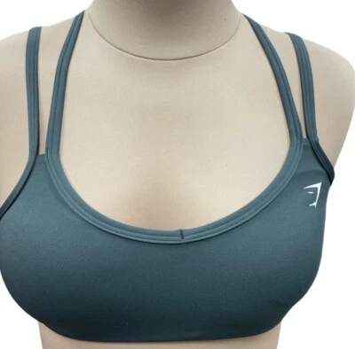 Gymshark 女式中号支撑带功能运动文胸石板蓝绿色 S 码 — 第 1/4 张图片