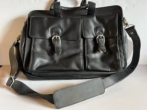 Heritage Quality Leather Black Briefcase Computer Laptop Work Bag 18”x12” - Picture 1 of 10