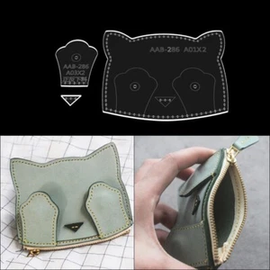 Leather Craft Cute Cat Card Holder Pouch Purse Wallet Pattern Stencil Templates - Picture 1 of 8