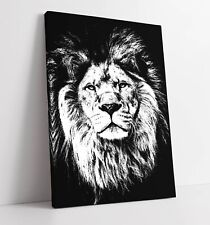 LION HEAD BLACK AND WHITE -CANVAS WALL ART PRINT ARTWORK STRENGTH COURAGE