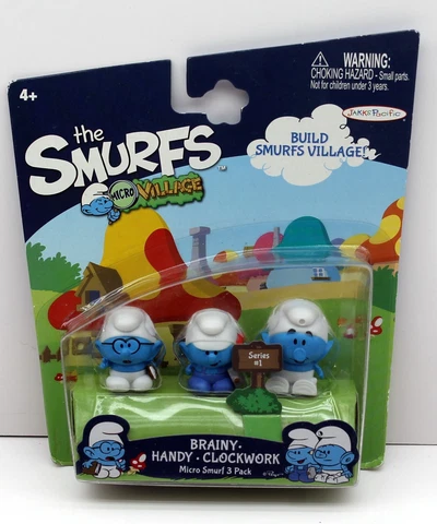 2013 Smurfs Micro Village 3-Pack Series 1 - Brainy Handy Clockwork Jakks Pacific Cover