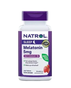 Natrol Melatonin 5mg Fast Dissolve- 250ct Strawberry Tabs ~ 1-5 btls EXP 01/2027 - Picture 1 of 14