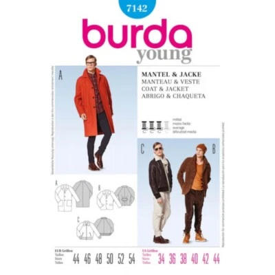 Burda Style Sewing Pattern 7142 Men’s Coat and Bomber Jacket With Raglan Sleeves - Image 1 of 3