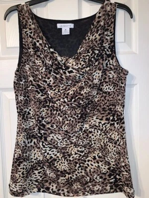 CAMISA SIN MANGAS LIZ CLAIBORNE MUJER TALLA M MEDIANA ESTAMPADO ANIMAL CAPAS CAPUCHA ESCOTE Foto 1 de 4