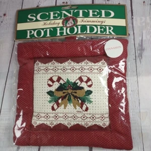 Vintage Zimt duftender Weihnachten Topflappen Zuckerstangen Kiefer Schleife Spitze GRANNYCORE NOS - Bild 1 von 2