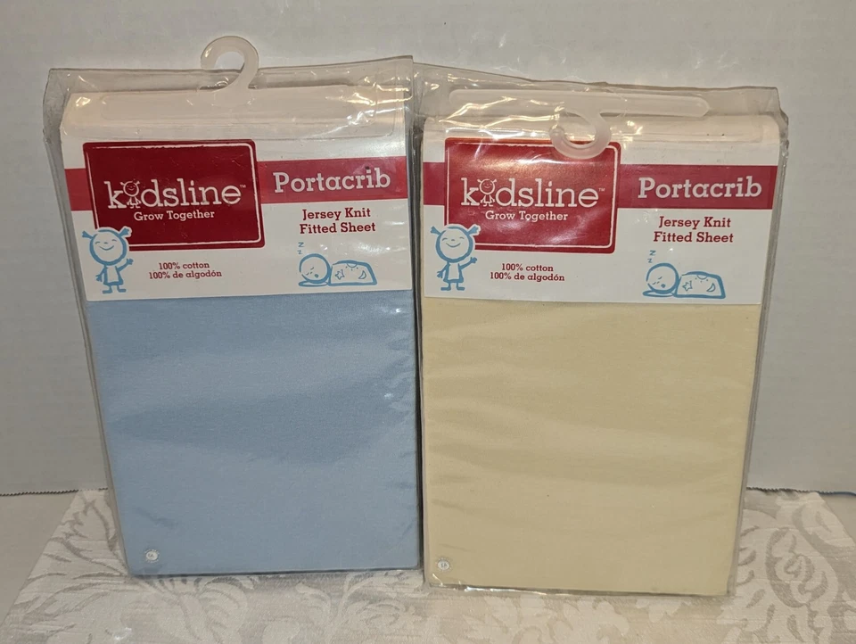 Kidsline Grow Together Portacrib Jersey Knit Fitted Sheet Set/2 Blue & Yellow - Image 1 of 4